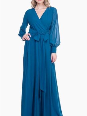 Long-Sleeve Wrap Maxi Dress with Tie Waist
